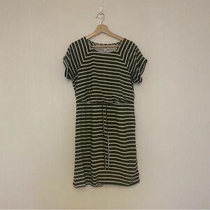 Old Navy Women Striped Pullover Green & White Dress - Size Large Tie Waist,